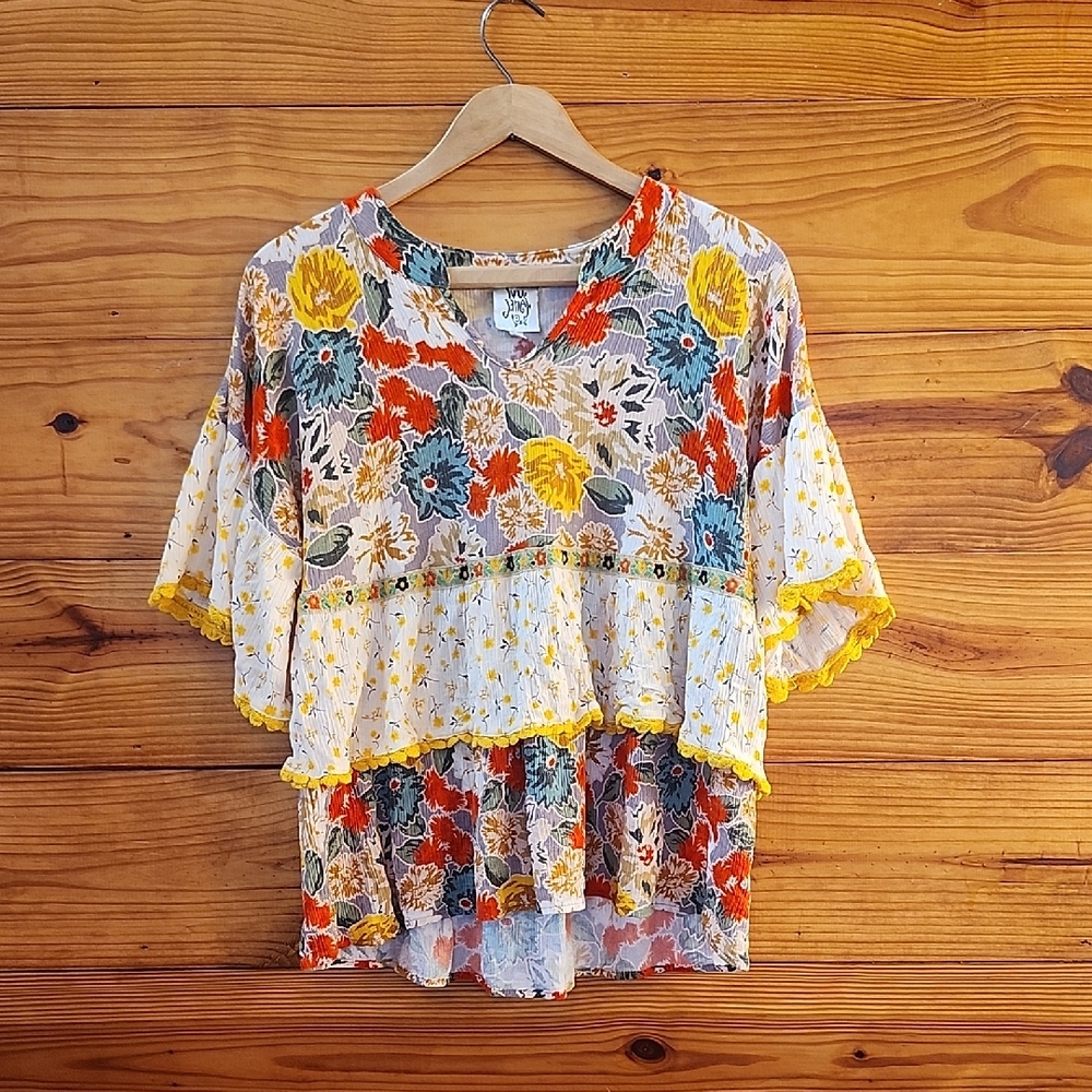 Ivy Jane Vibrant Spring Floral Tiered Flowy Colorful Spring Top S